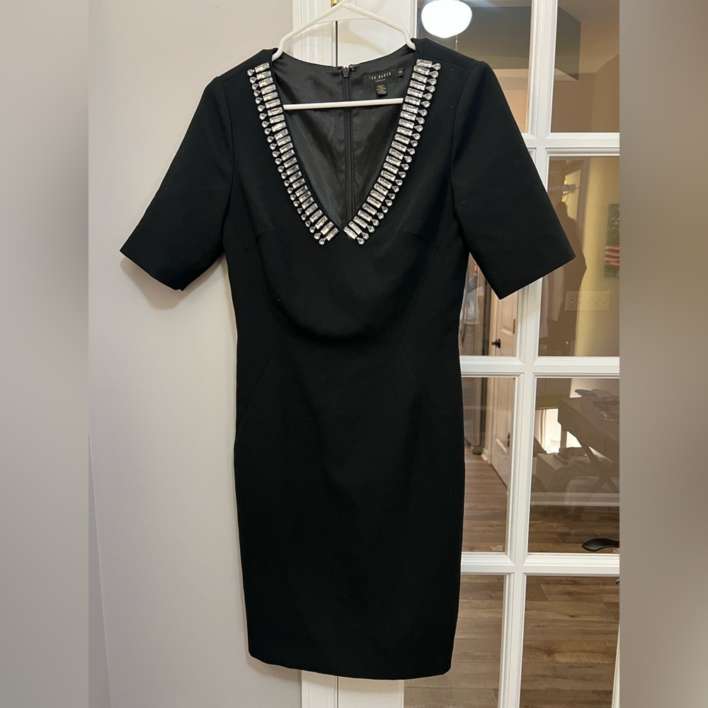 Ted Baker Black Dress with Embellished V-Neck